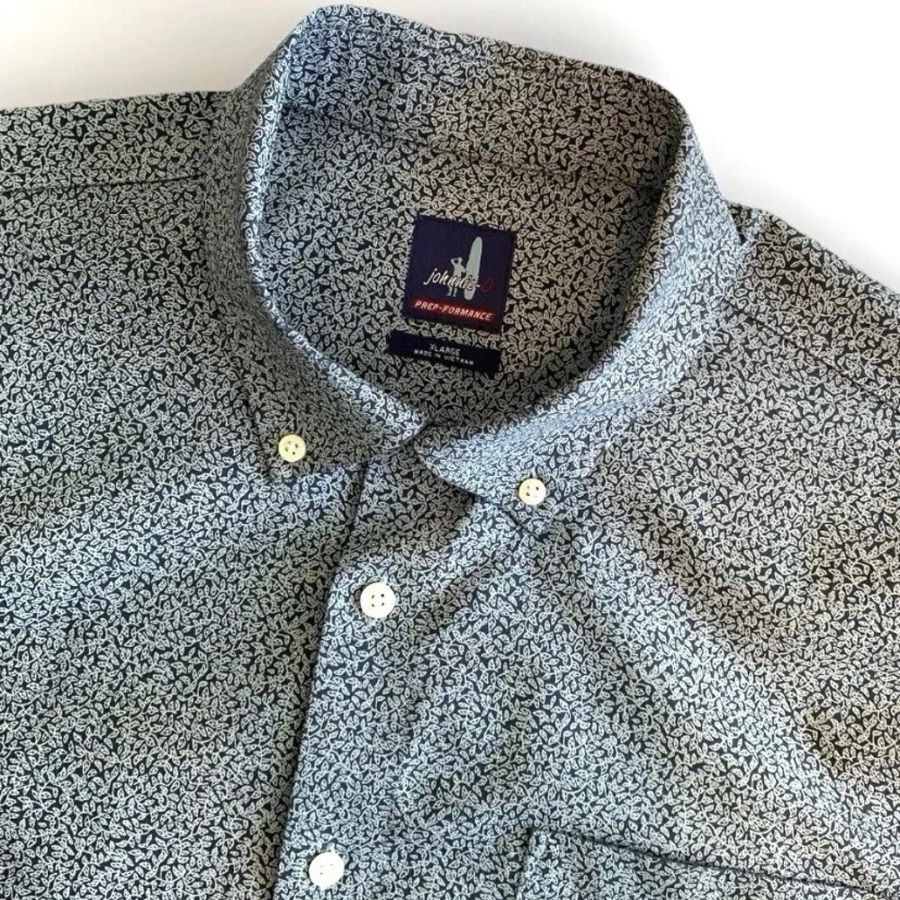 JOHNNIE O Prepformance Button Down Shirt Mens XL Micro Floral Print Wake Blue
